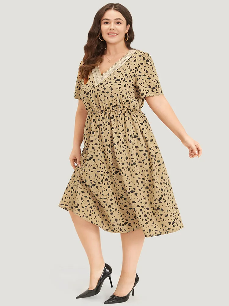 Leopard Print Patchwork Elastic Waist Pocket Dress