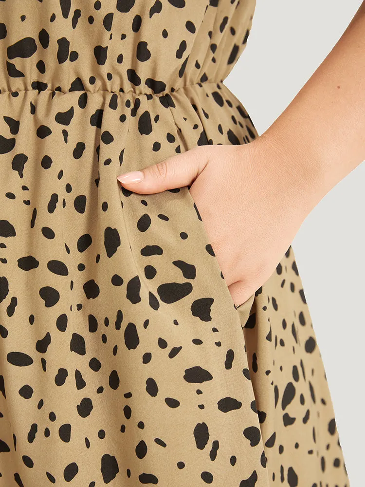 Leopard Print Patchwork Elastic Waist Pocket Dress