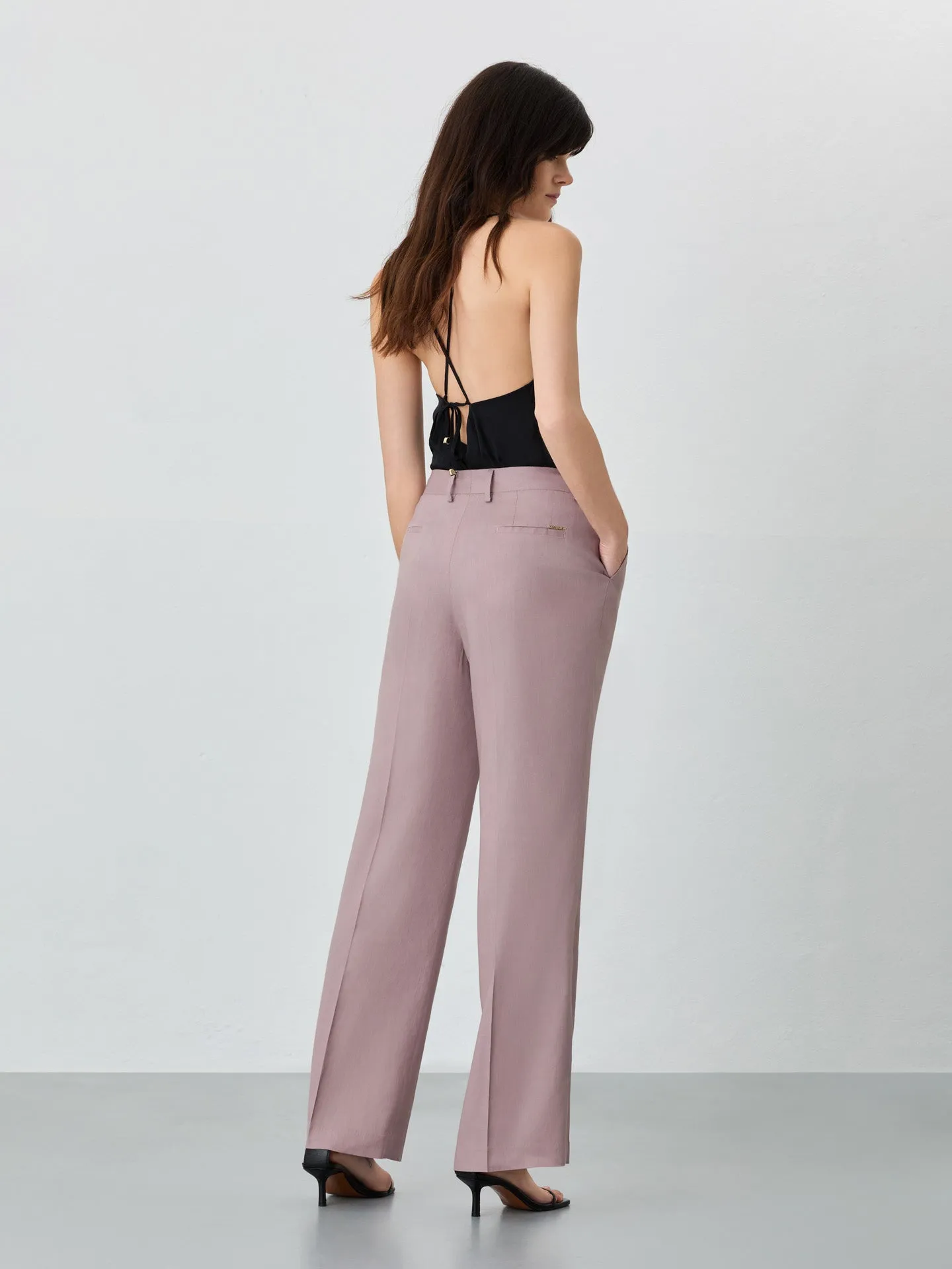Loose Fit Trousers In Viscose Linen Blend