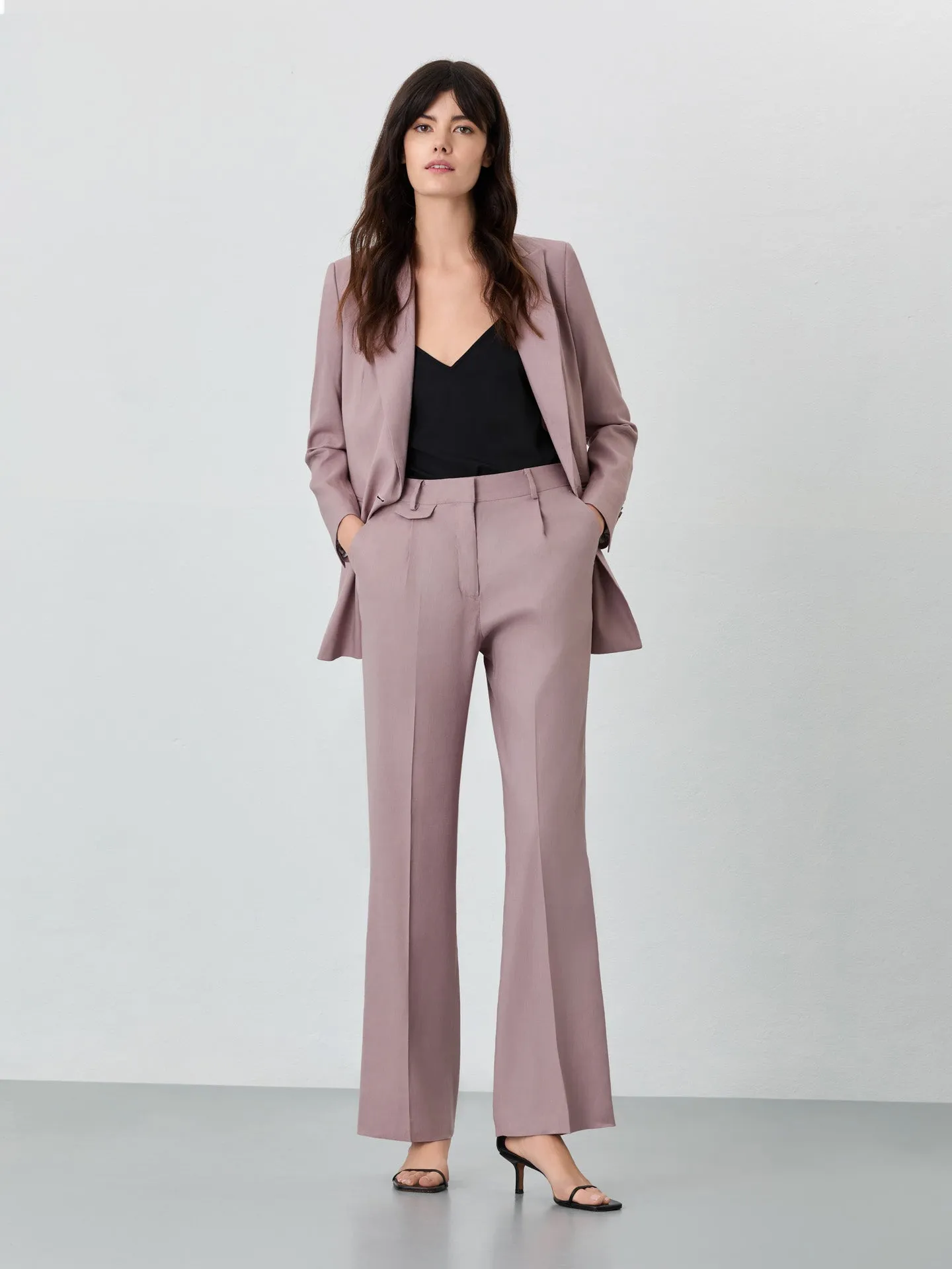 Loose Fit Trousers In Viscose Linen Blend