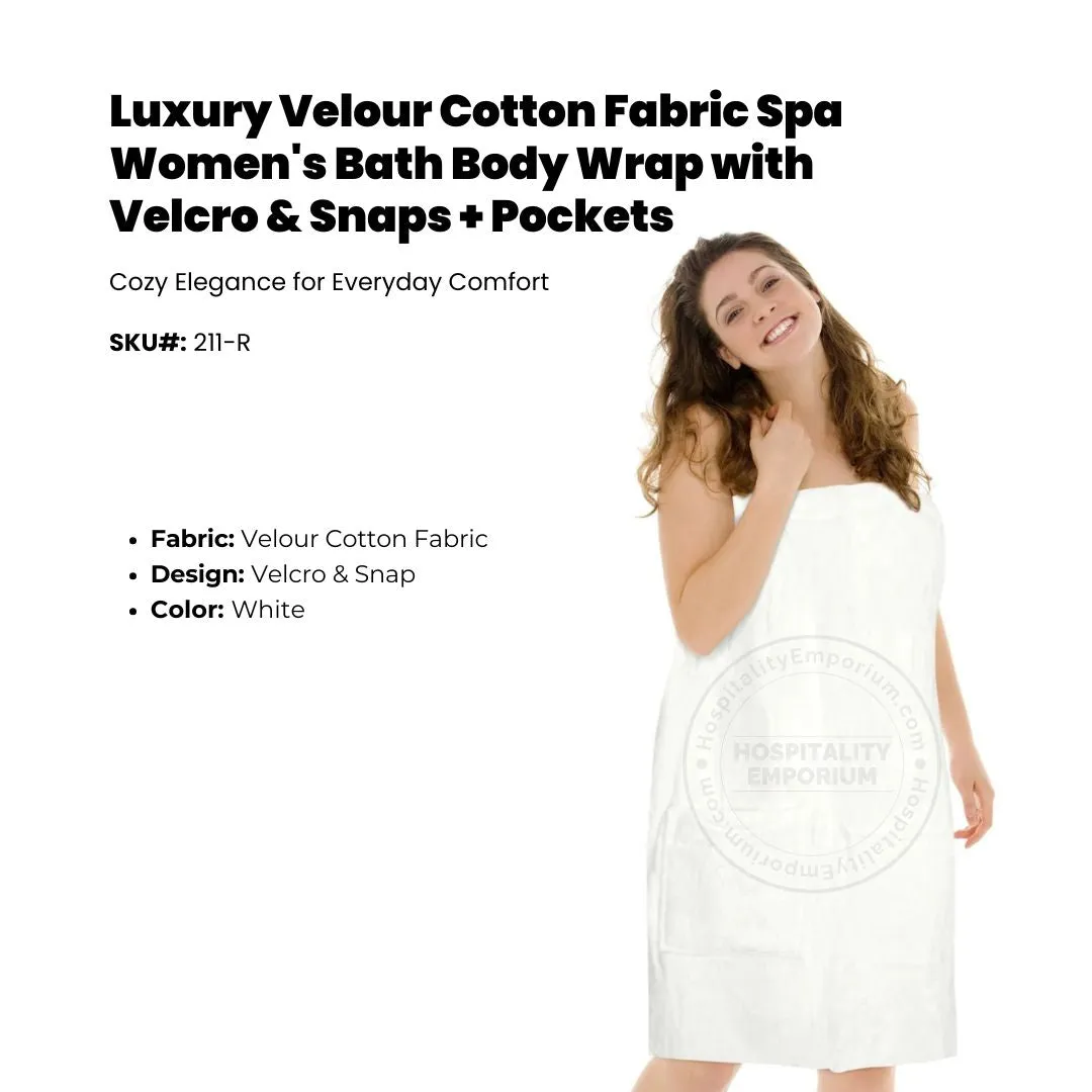 Luxury Velour Cotton Fabric Spa Women's Bath Body Wrap with Velcro & Snaps   Pockets size: L/XL 2/Pack