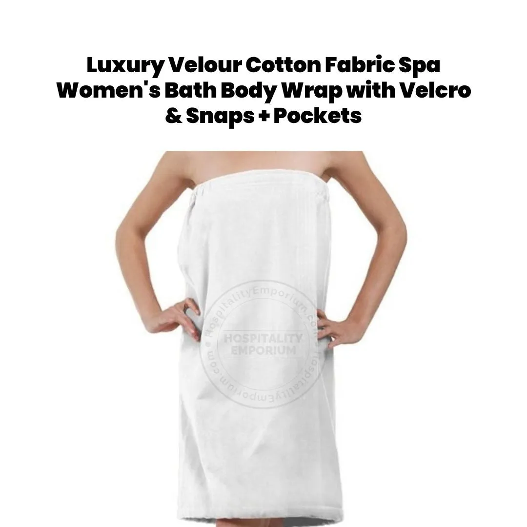 Luxury Velour Cotton Fabric Spa Women's Bath Body Wrap with Velcro & Snaps   Pockets size: L/XL 2/Pack