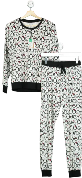 M&Co Grey Super Soft fleece Penguin Christmas Pyjamas UK 8/10