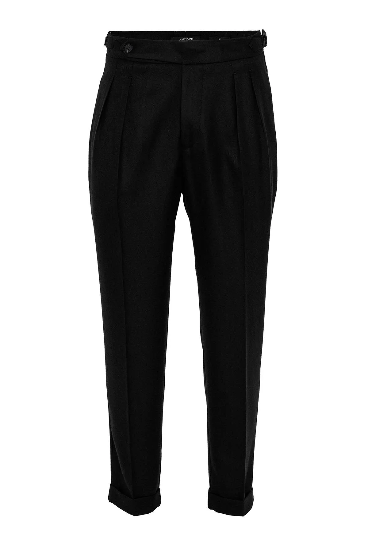 Men's Black High Waist Double Pleated  Trousers - Wessi
