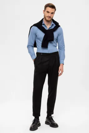 Men's Black High Waist Double Pleated  Trousers - Wessi
