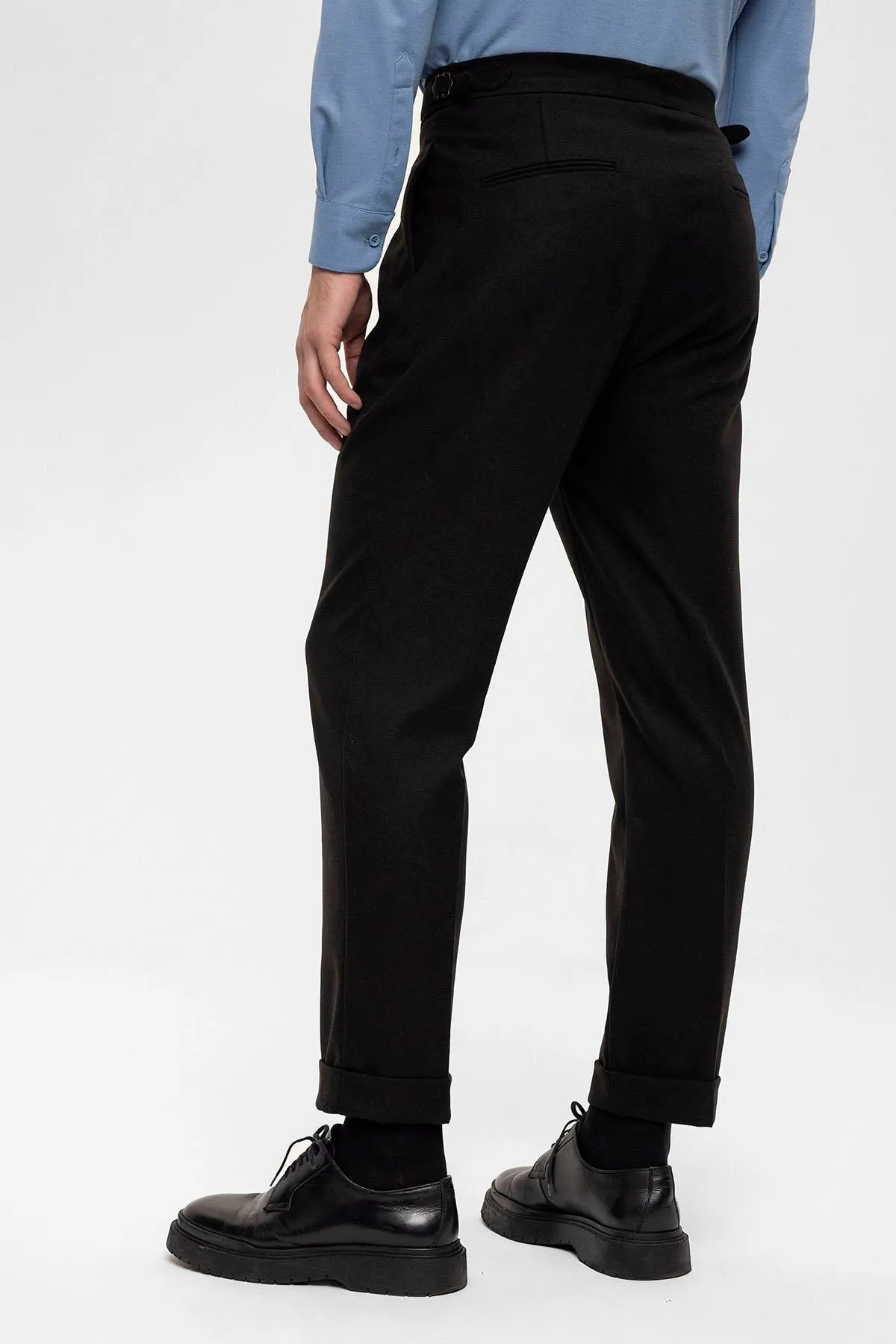 Men's Black High Waist Double Pleated  Trousers - Wessi