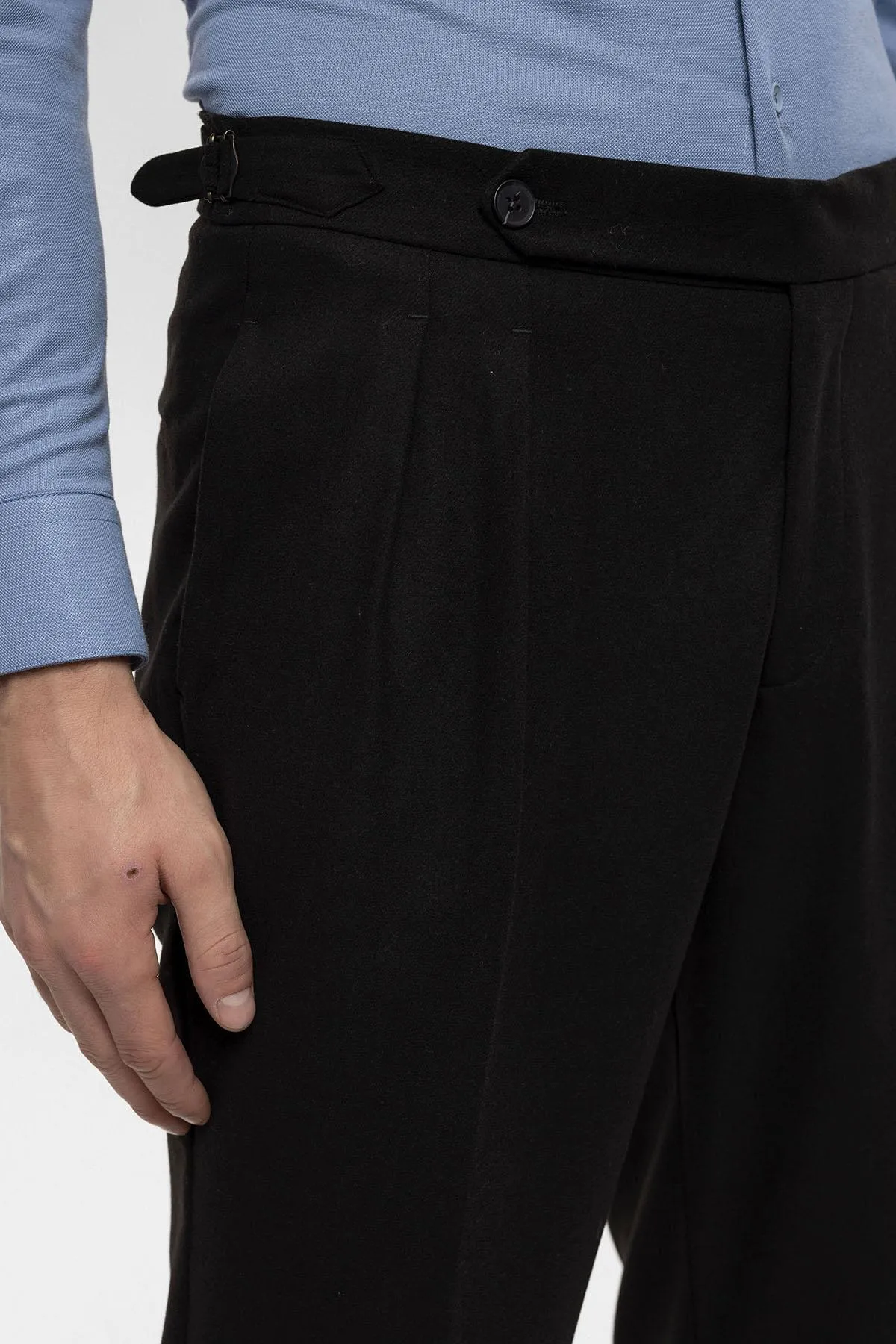 Men's Black High Waist Double Pleated  Trousers - Wessi