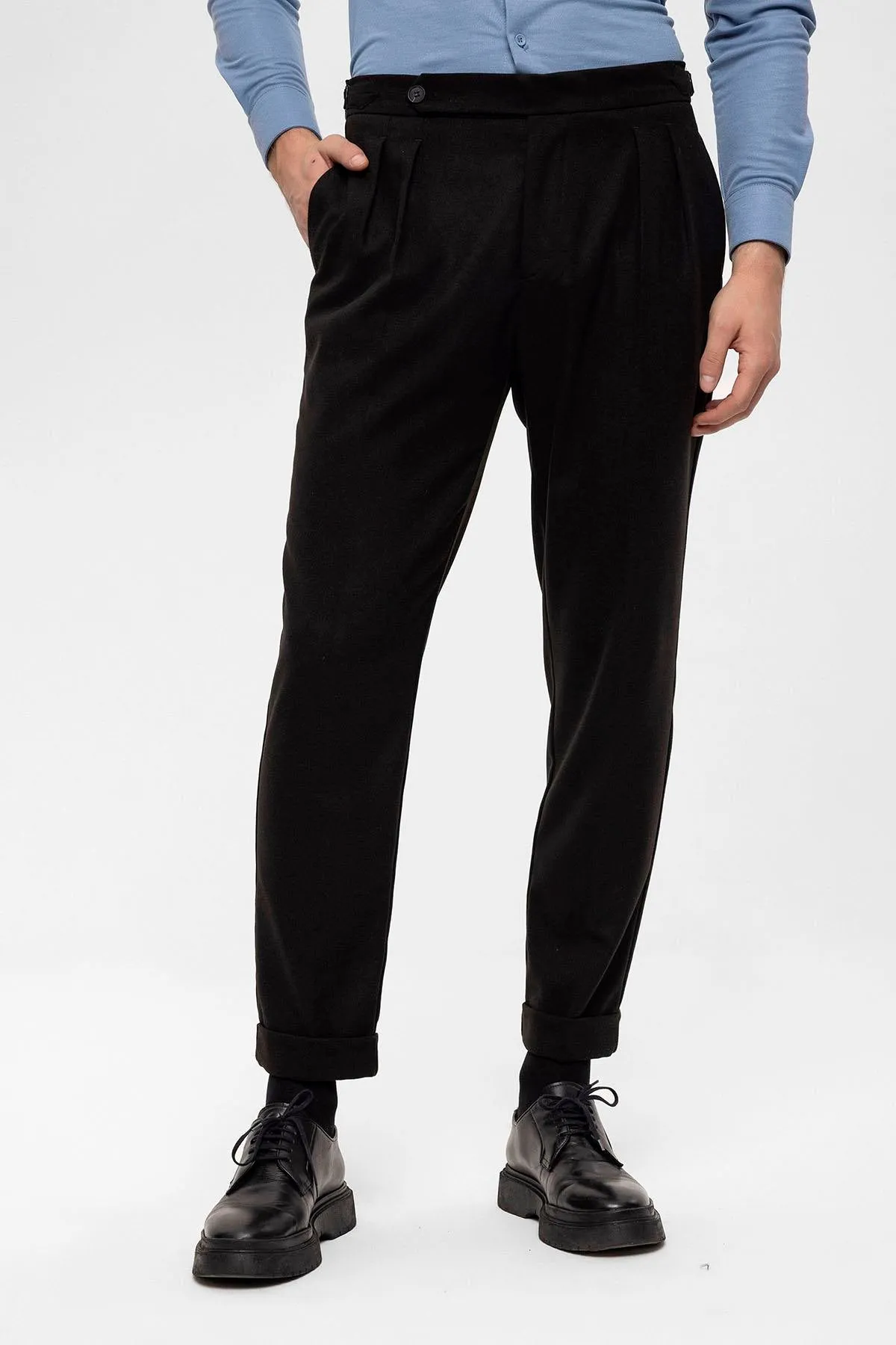Men's Black High Waist Double Pleated  Trousers - Wessi