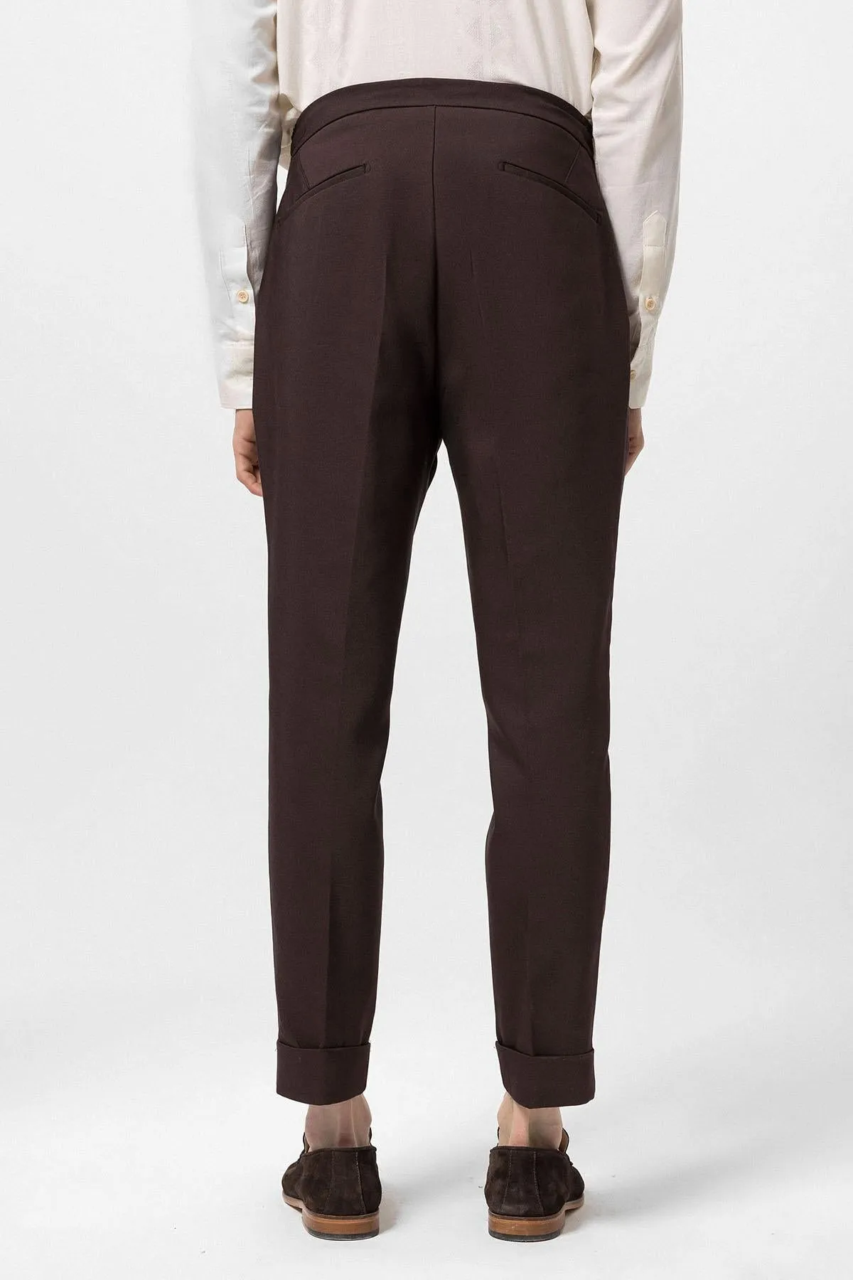 Men's Brown Elastic Waist Pleated  Trousers - Wessi