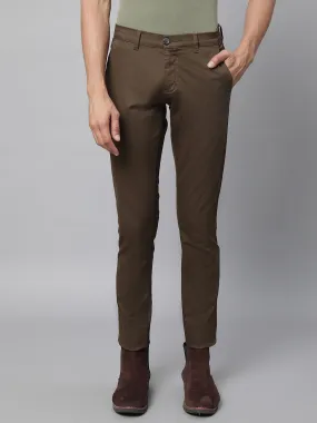 Mens Brown Polyester Solid Trouser