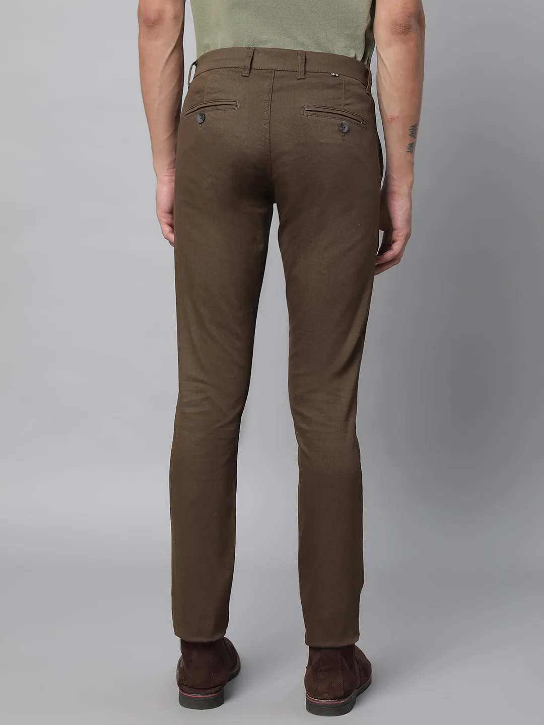 Mens Brown Polyester Solid Trouser