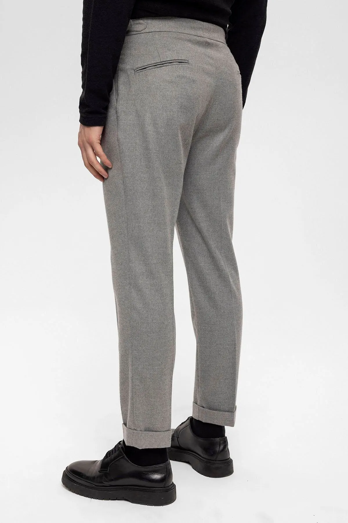 Men's Grey High Waist Double Pleated  Trousers - Wessi