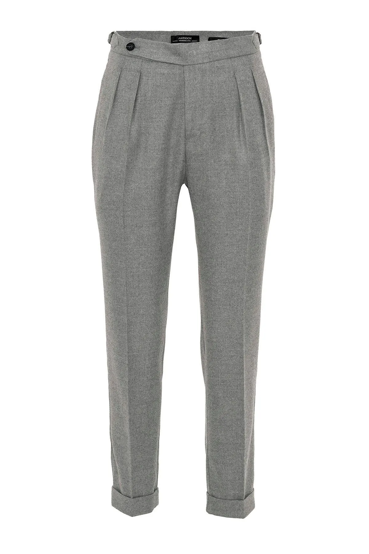 Men's Grey High Waist Double Pleated  Trousers - Wessi