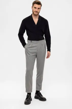 Men's Grey High Waist Double Pleated  Trousers - Wessi