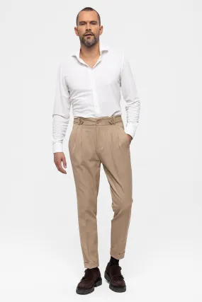 Men's Mink High Waist (Boyfriend) Pleated Fabric Trousers - Wessi