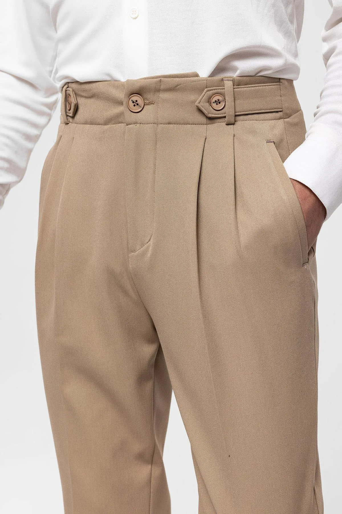 Men's Mink High Waist (Boyfriend) Pleated Fabric Trousers - Wessi