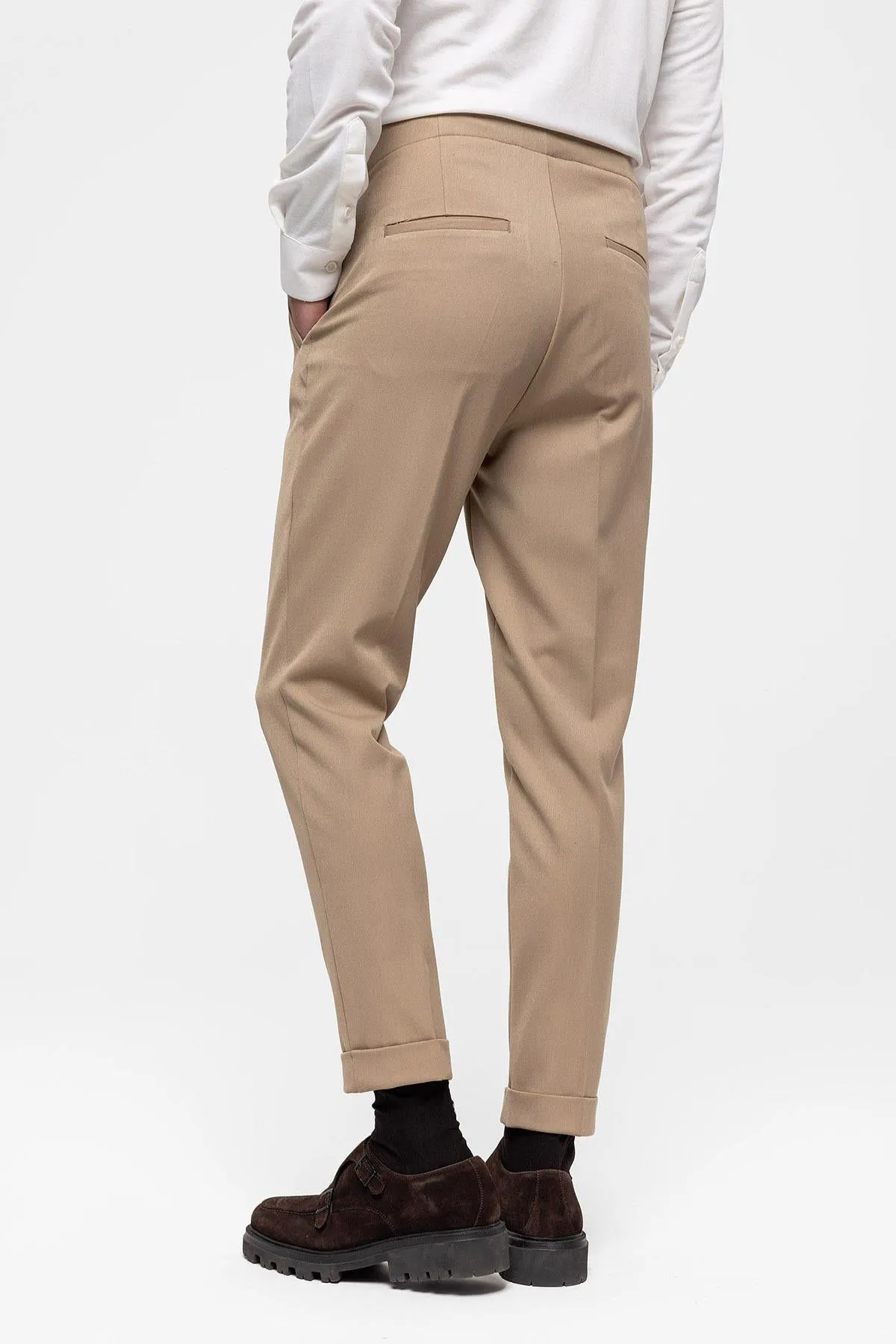 Men's Mink High Waist (Boyfriend) Pleated Fabric Trousers - Wessi