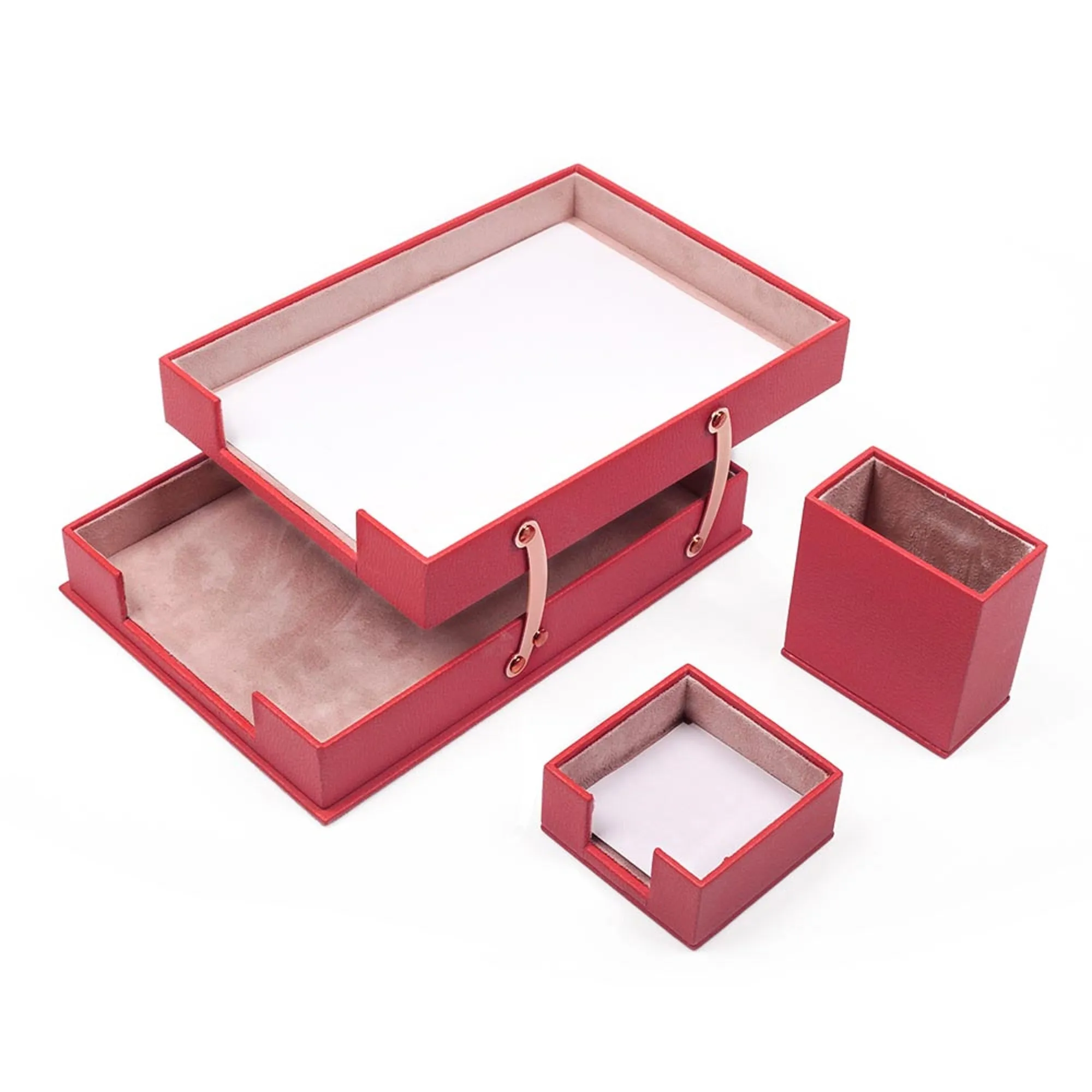 MOOG Leather Desk Set-3 Accessories-Double Document Tray - Black - 3 PCS