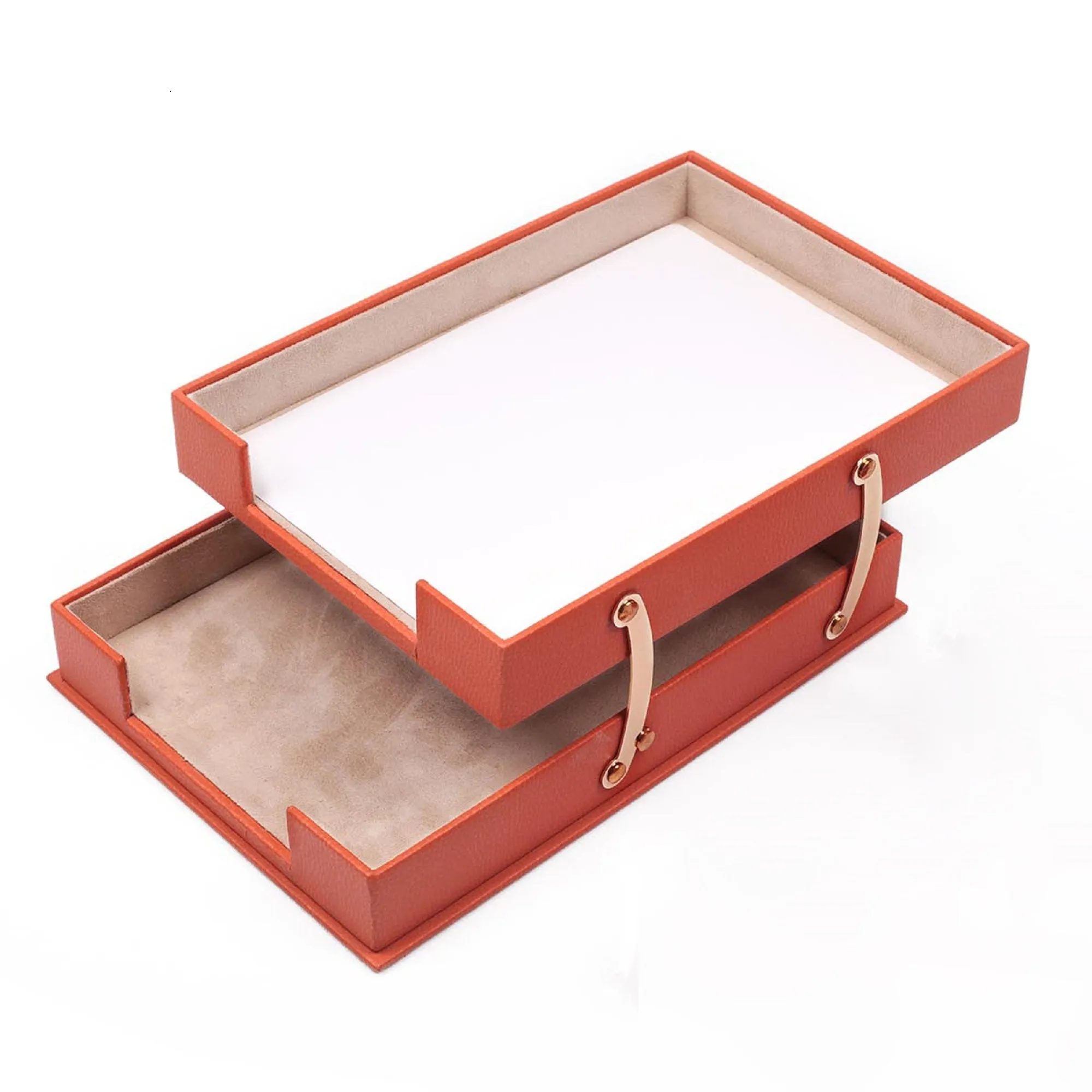 MOOG Leather Desk Set-3 Accessories-Double Document Tray - Black - 3 PCS