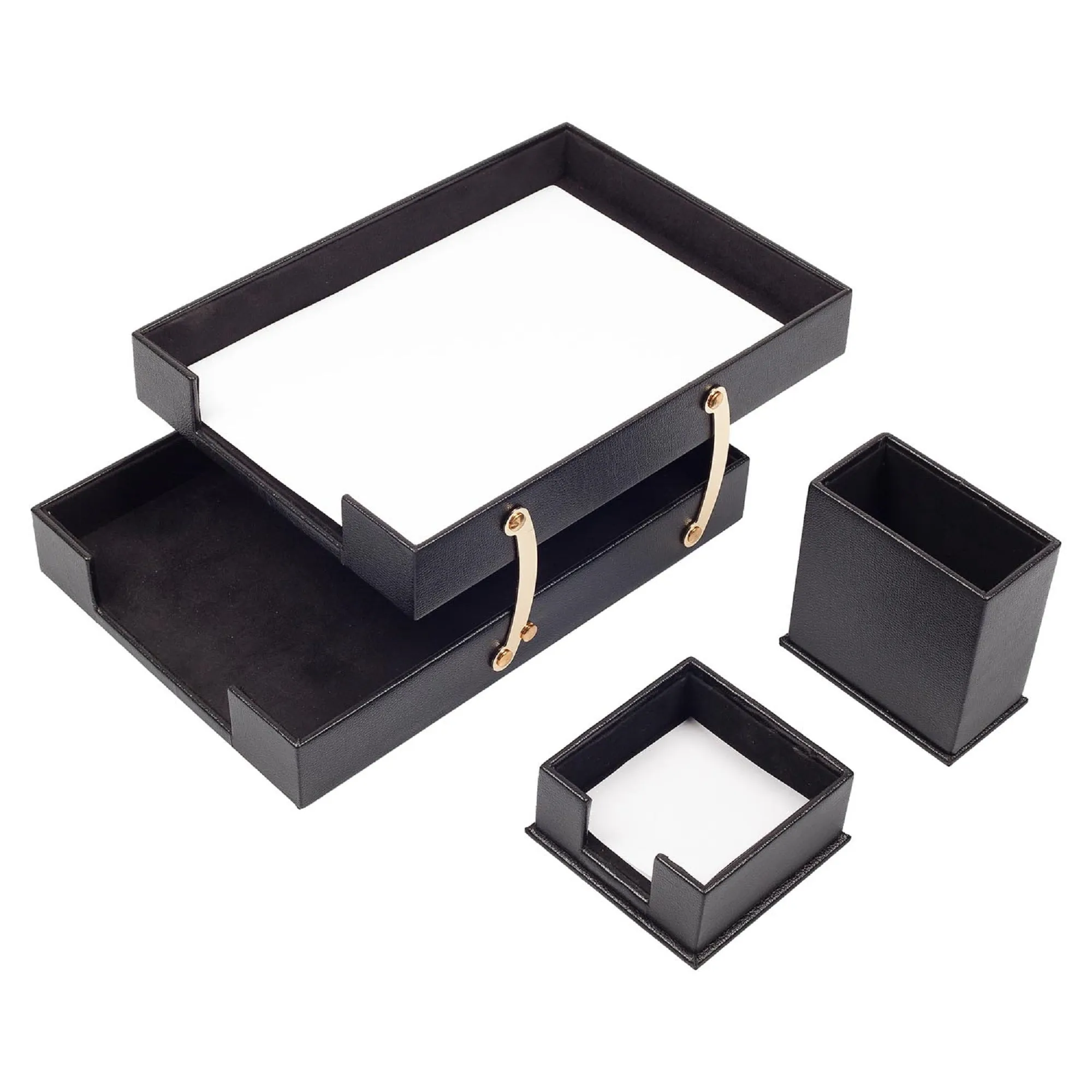 MOOG Leather Desk Set-3 Accessories-Double Document Tray - Black - 3 PCS