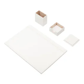 MOOG Leather Desk Set-4 Accessories- White - 4 PCS