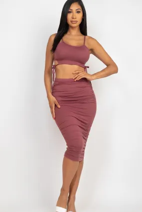 Nocturne Cut-out Tie Side Crop Top & Ruched Midi Skirt Set_