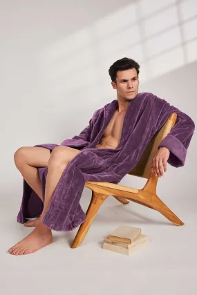 Organic Cotton Hooded Robe In Aubergine