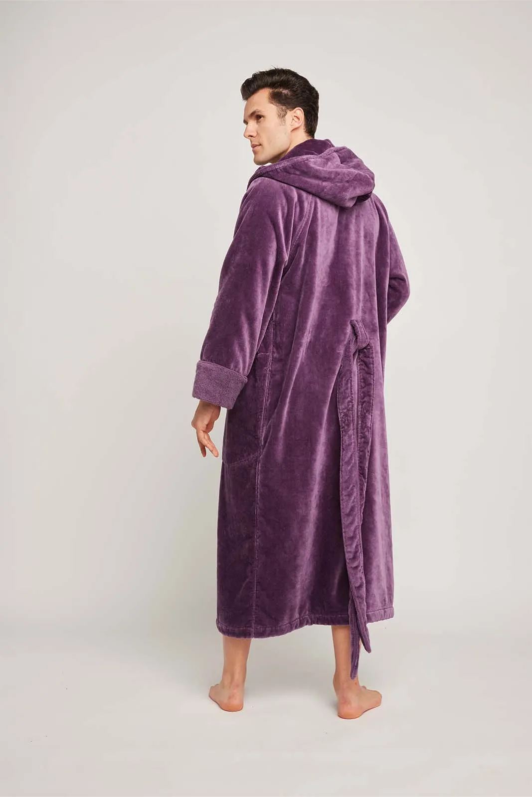 Organic Cotton Hooded Robe In Aubergine