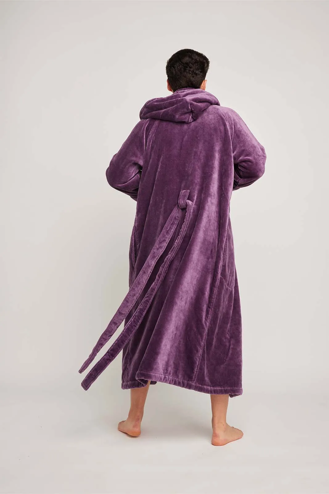Organic Cotton Hooded Robe In Aubergine