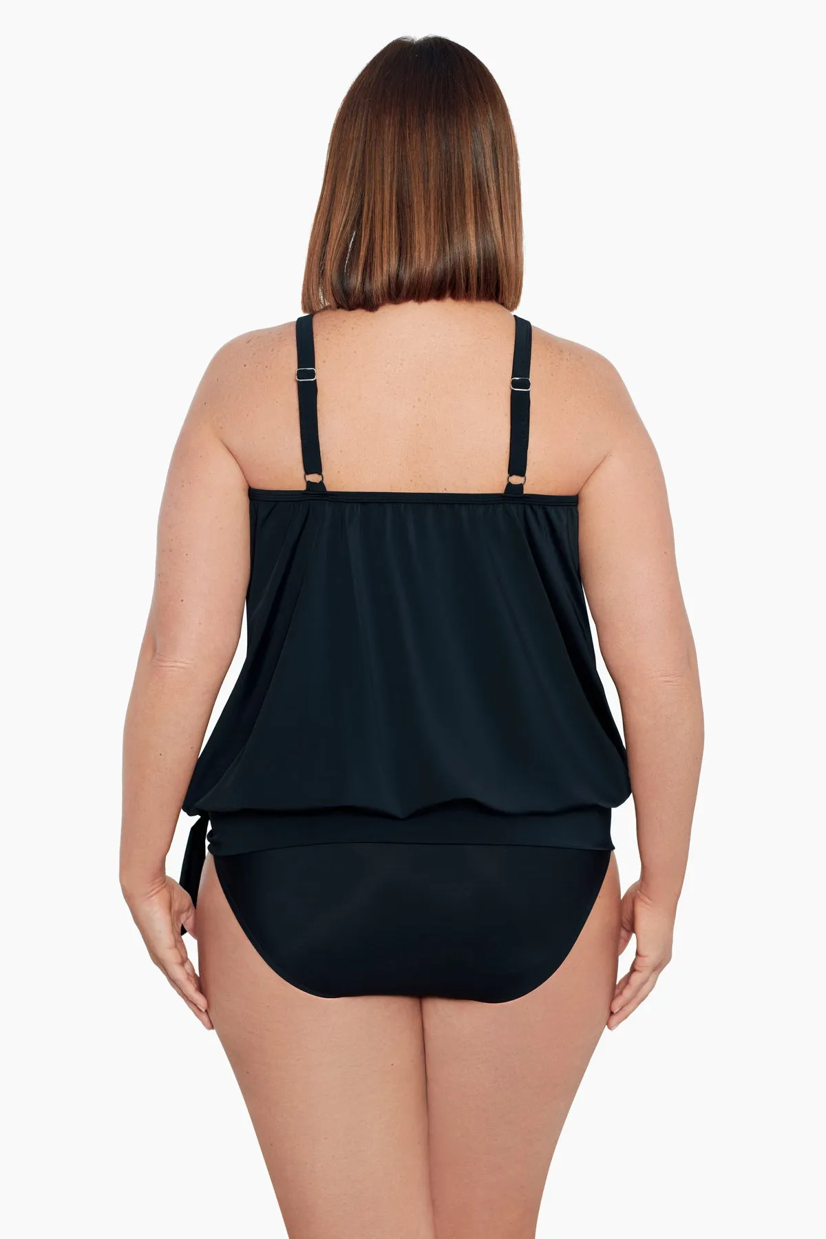 Plus Size High Neck Blouson Tankini Top W/ Mesh Inserts Meshed Up