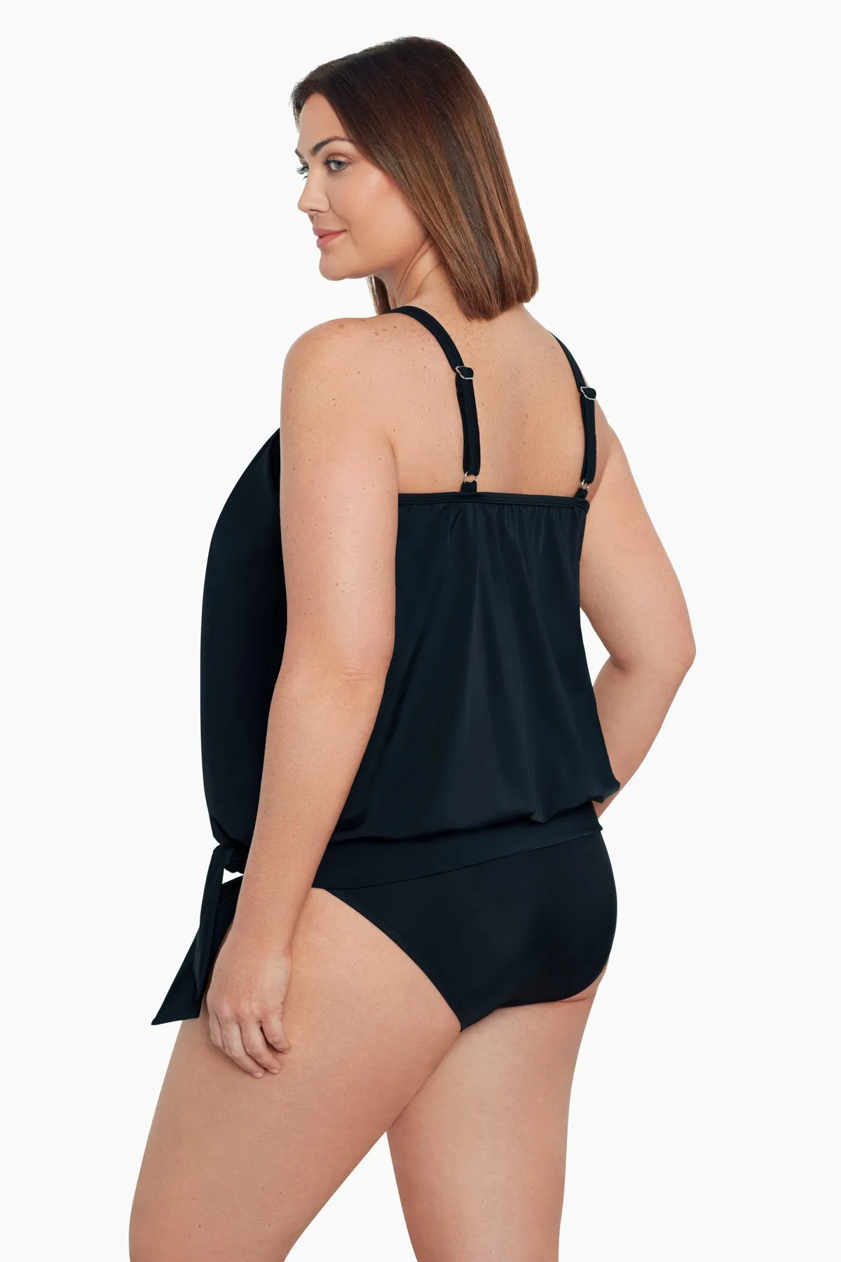 Plus Size High Neck Blouson Tankini Top W/ Mesh Inserts Meshed Up