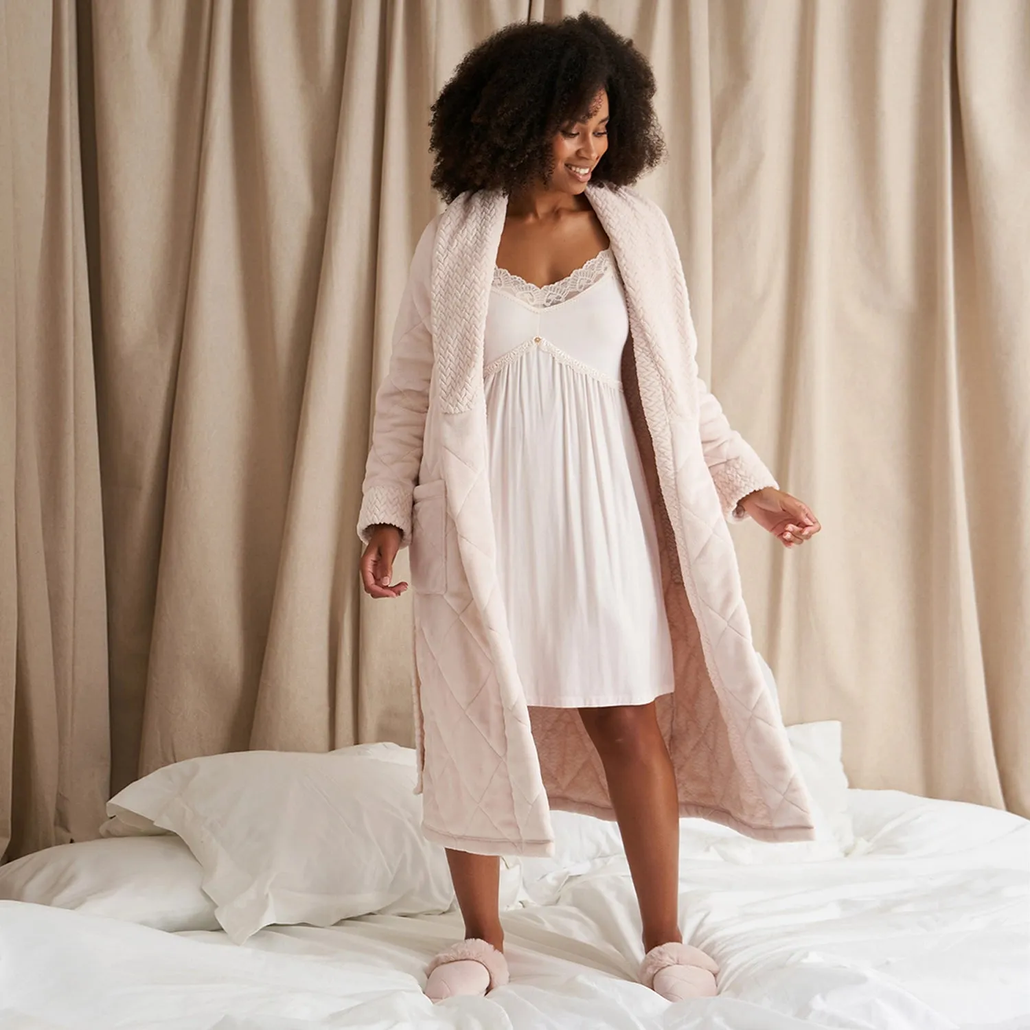 Quilted Velour Robe in Powder Puff