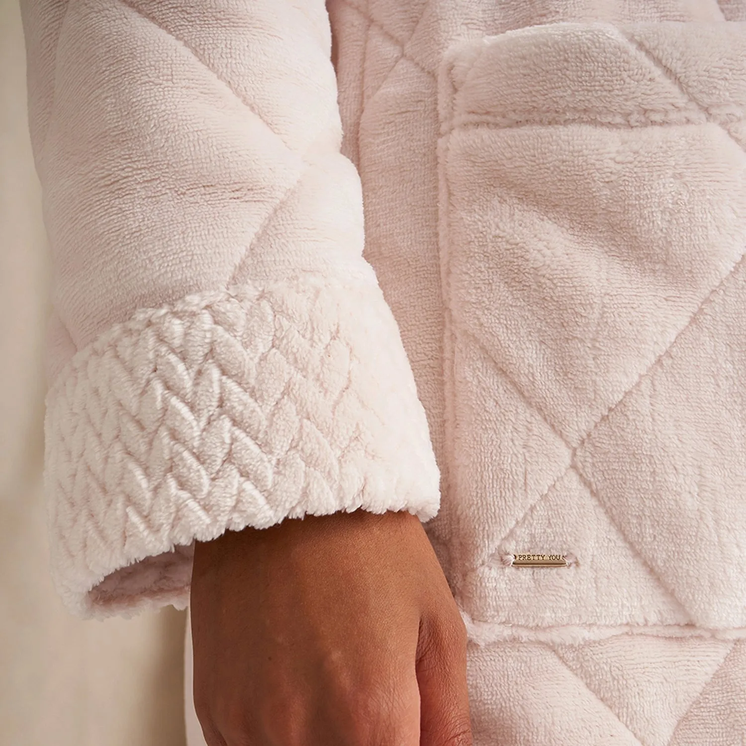 Quilted Velour Robe in Powder Puff