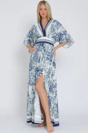 Rhiannon Kimono Sleeve Printed Maxi Dress Navy