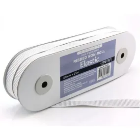 Ribbed Non-Roll Elastic (20mm) - White