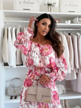 🌸Seasonal dress 50% OFF🌸Floral Print Off-Shoulder Top & Maxi Skirt Two-Piece Set