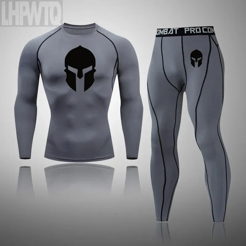Spartan 3 Piece Gym Set - Compression Rash Guard - Dry Fit Legging - Workout Shorts