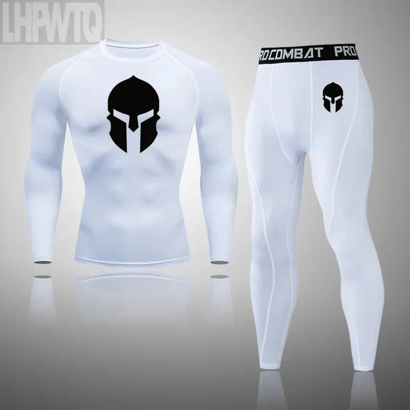 Spartan 3 Piece Gym Set - Compression Rash Guard - Dry Fit Legging - Workout Shorts