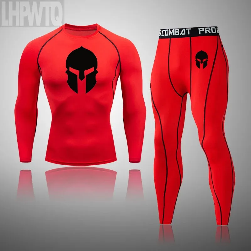 Spartan 3 Piece Gym Set - Compression Rash Guard - Dry Fit Legging - Workout Shorts