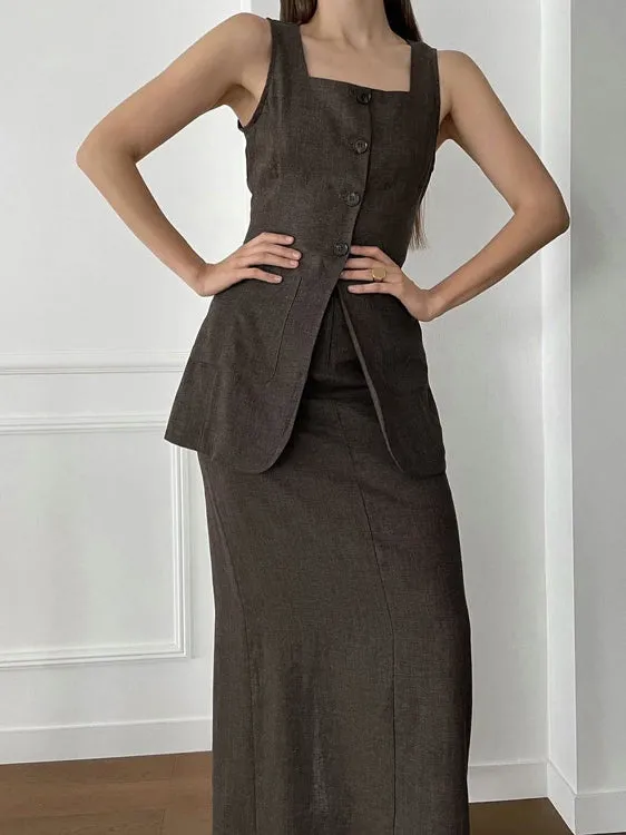 Square Neck Vest Top & Maxi Skirt Set