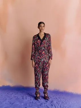 Studio Rigu   I   Womenswear, Western Ikat Blazer Shirt    Trousers Ikat Print On Black Base Srdd030
