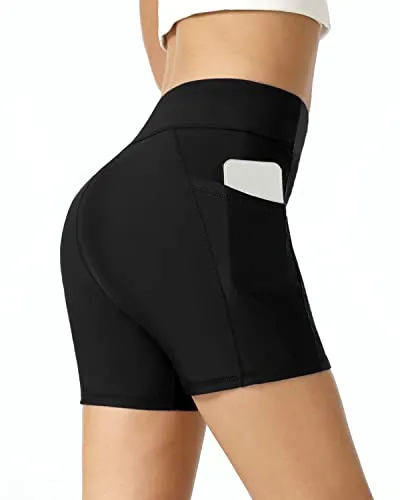 Swimming High Waisted Swim Bottoms Tummy Control For Women-Black