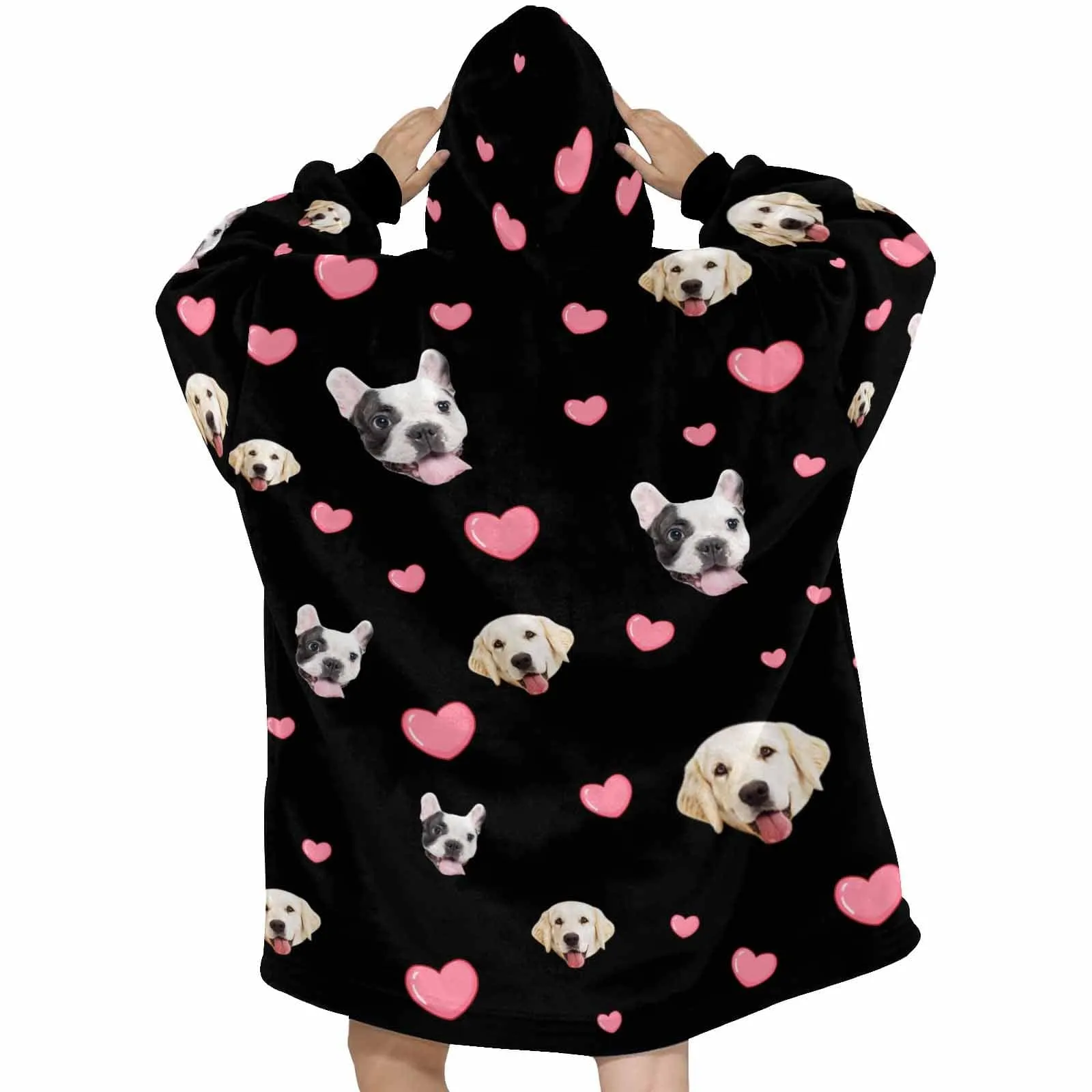 【Upgraded version with high quality】-Wearable Blanket Custom Pet Face Blanket Hoodie Personalized Oversized Hoodie Fleece Blanket Warm Hoodie Dog Lover Gift