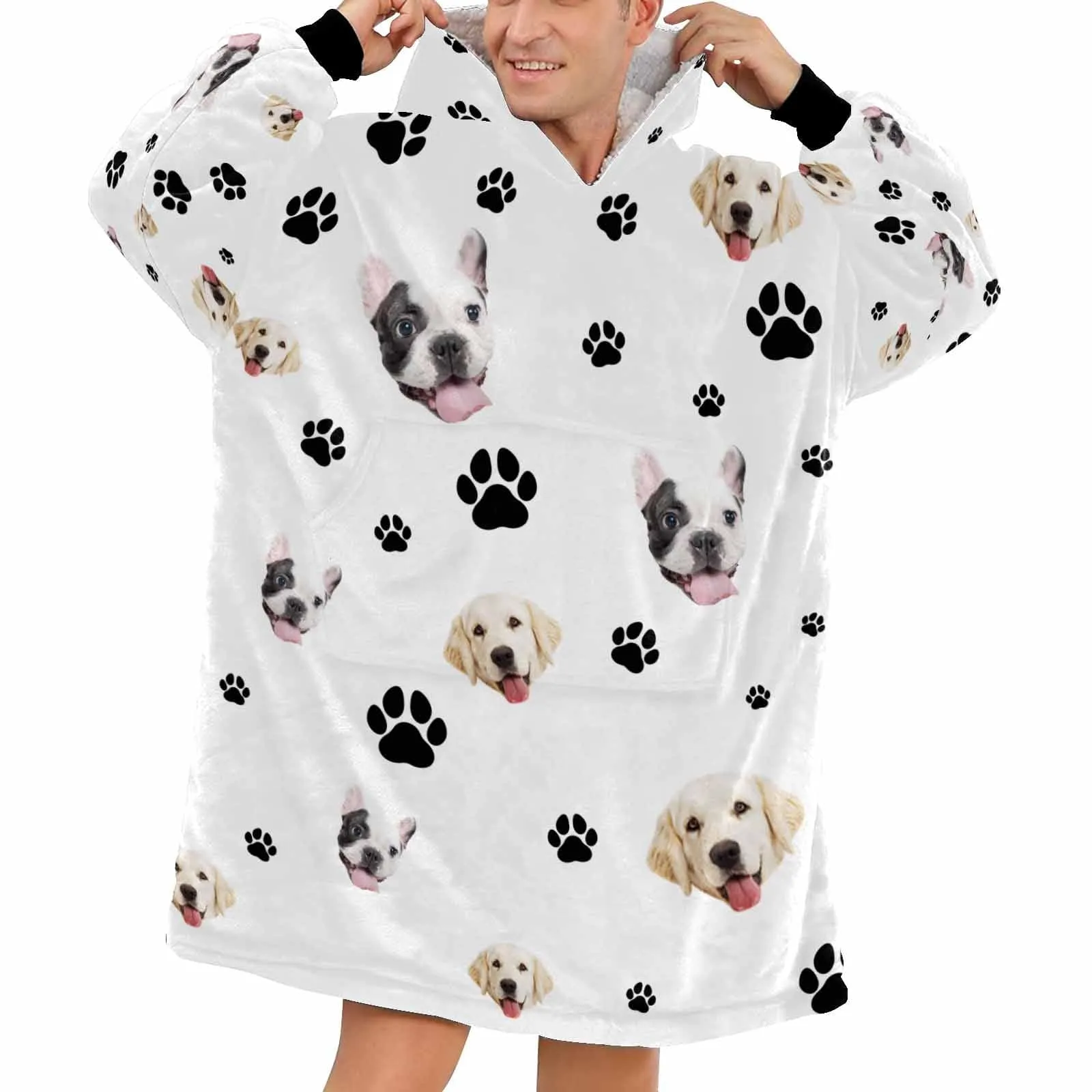 【Upgraded version with high quality】-Wearable Blanket Custom Pet Face Blanket Hoodie Personalized Oversized Hoodie Fleece Blanket Warm Hoodie Dog Lover Gift