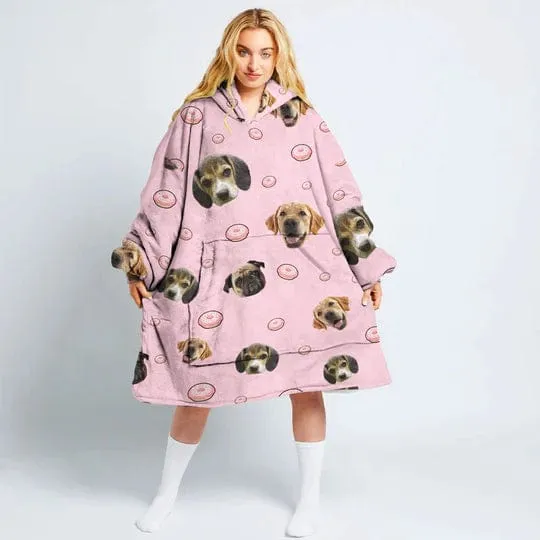 【Upgraded version with high quality】-Wearable Blanket Custom Pet Face Blanket Hoodie Personalized Oversized Hoodie Fleece Blanket Warm Hoodie Dog Lover Gift