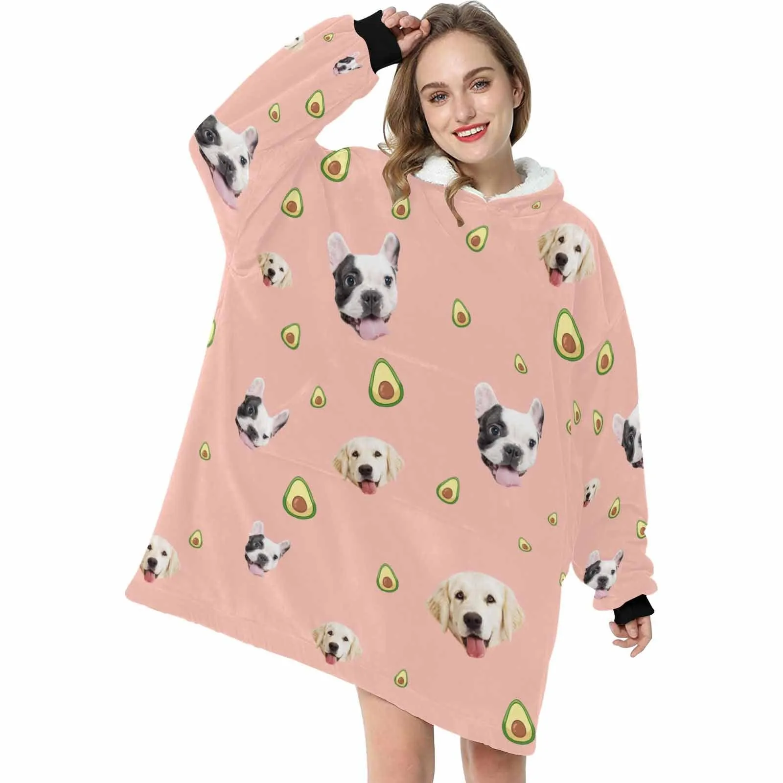 【Upgraded version with high quality】-Wearable Blanket Custom Pet Face Blanket Hoodie Personalized Oversized Hoodie Fleece Blanket Warm Hoodie Dog Lover Gift
