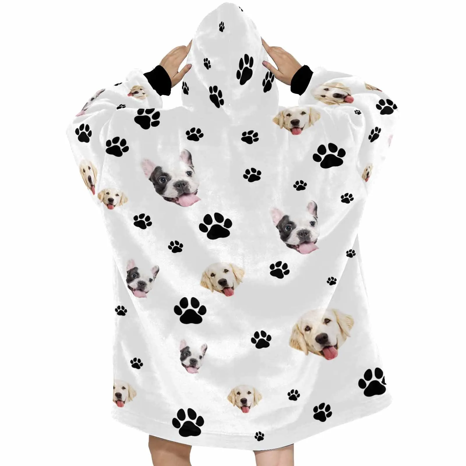 【Upgraded version with high quality】-Wearable Blanket Custom Pet Face Blanket Hoodie Personalized Oversized Hoodie Fleece Blanket Warm Hoodie Dog Lover Gift