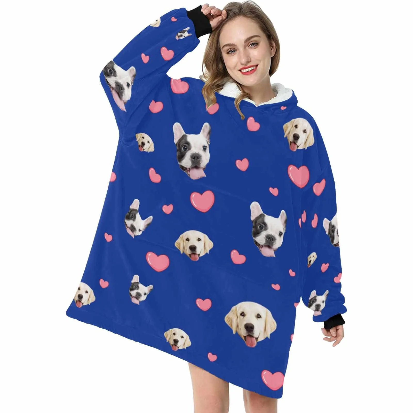 【Upgraded version with high quality】-Wearable Blanket Custom Pet Face Blanket Hoodie Personalized Oversized Hoodie Fleece Blanket Warm Hoodie Dog Lover Gift