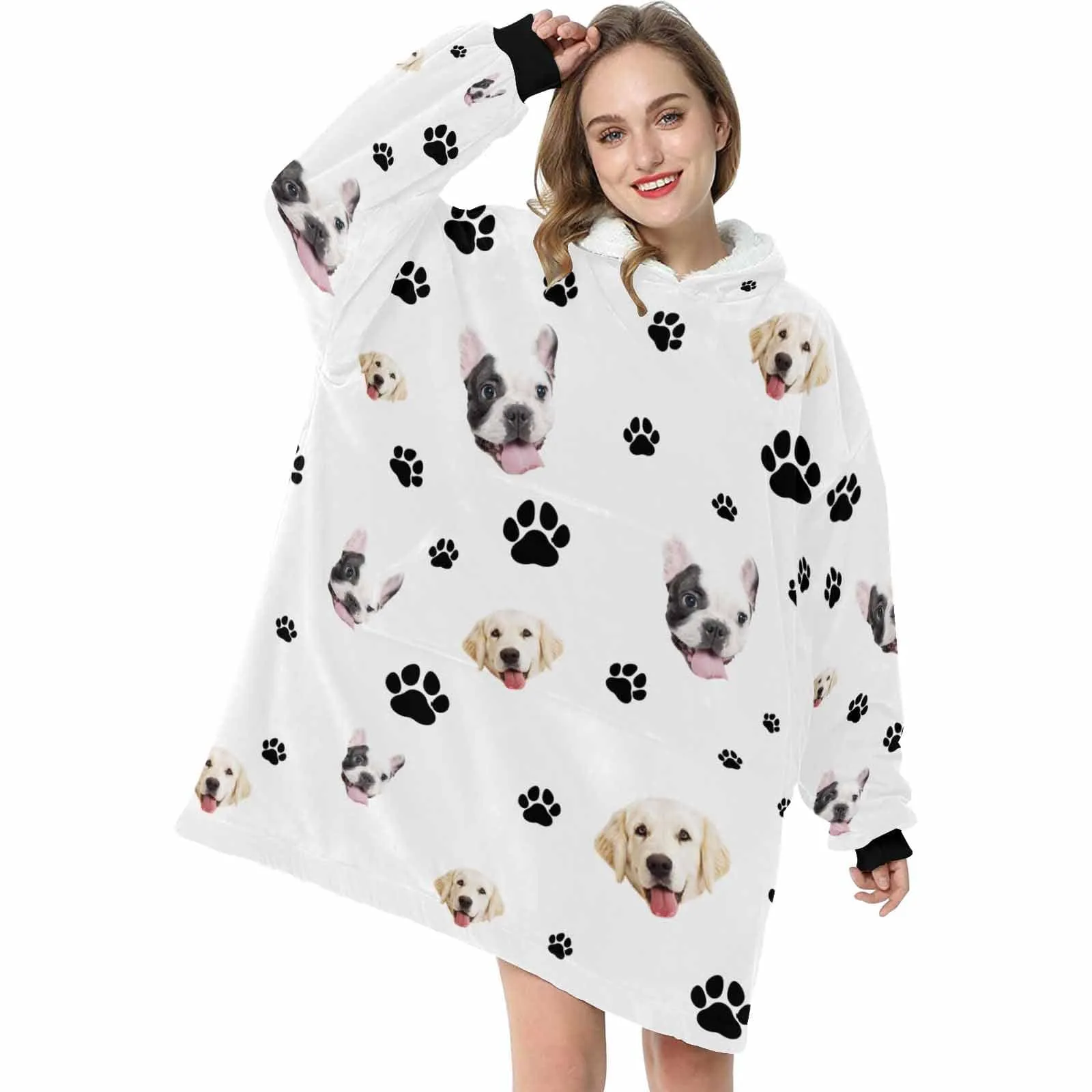 【Upgraded version with high quality】-Wearable Blanket Custom Pet Face Blanket Hoodie Personalized Oversized Hoodie Fleece Blanket Warm Hoodie Dog Lover Gift