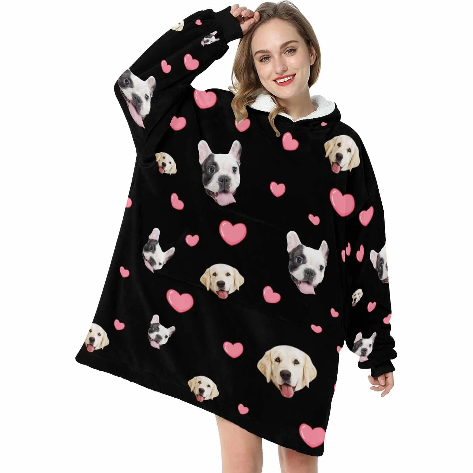 【Upgraded version with high quality】-Wearable Blanket Custom Pet Face Blanket Hoodie Personalized Oversized Hoodie Fleece Blanket Warm Hoodie Dog Lover Gift